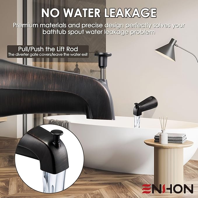 Enhon Slip on Tub Spout with Diverter, Compatible with American Standard 8888026.002 Tub Spout, Bathroom Bathtub Faucet, Fits 1/2 Copper Water Tube(5/8 Dia), 5/32 Hex Wrench (Oil Rubbed Bronze,2)