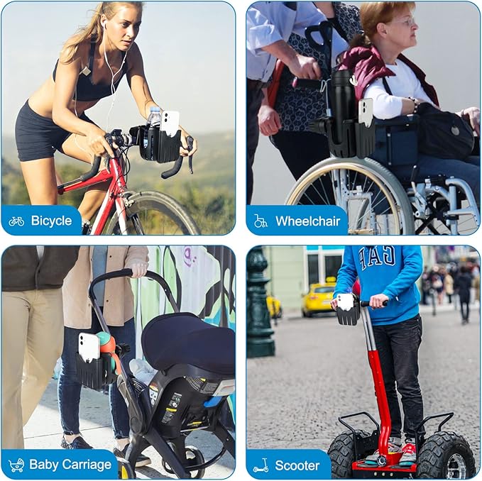 Accmor Stroller Cup Holder with Phone Holder, Universal Cup Holder, 2-in-1 Cup Phone Holder for Stroller, Bike, Walker, Wheelchair