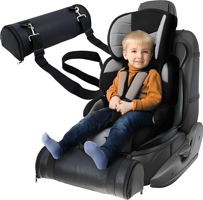 Kalnweis Car Seat Foot Rest,Car Seat Foot Rest for Kids-Booster Seat Foot Rest-Convenient Car Accessories for Kids - Supportive Car Seat Pillow for Toddlers - Long Adjustable Strap (Black Leather)