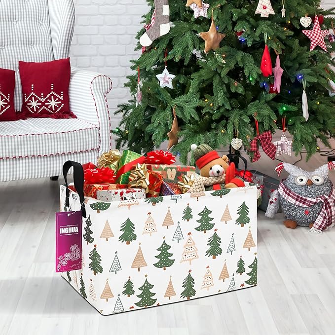 INGHUA Rectangular Storage Basket Fabric Organizer Bin for Toys,Books,Clothes,Gifts,Pets-Perfect for Home,Office,Nursery,Dorm,Shelf(Rec-pine tree)