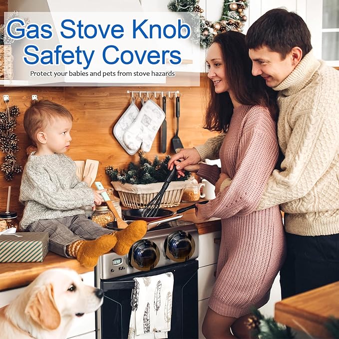 Stove Knob Covers for Child Safety - 5 Pack, Gas Stove Knob Locks, Prevent Kids Pets from Turning on Stoves, Baby proofing, Heat-Resistant Adhesive, (Black)