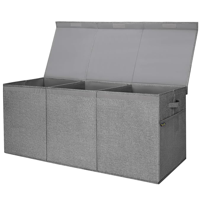 BALEINE Fabric Storage Bins with Lid, Collapsible Extra Large Storage Boxes Bins Baskets with Divider for Home Organizing (37.5"x13"x16", Grey)
