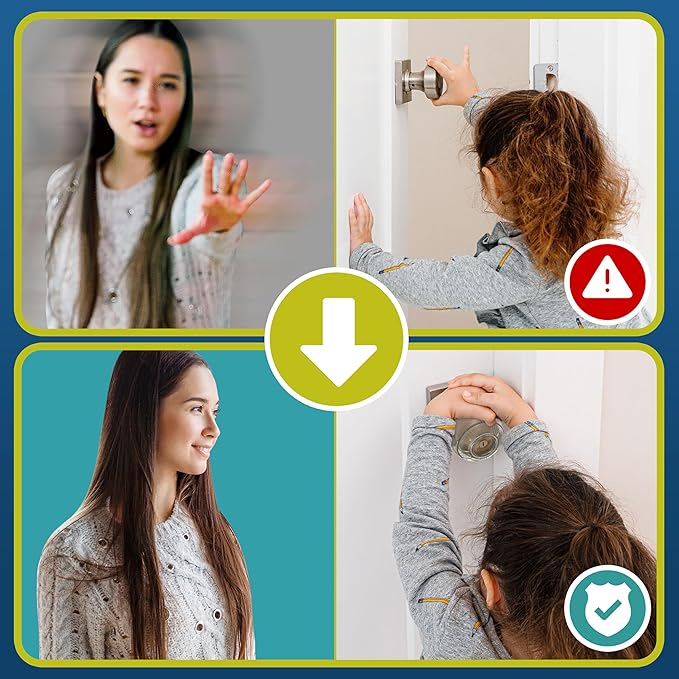 Door Knob Safety Cover for Kids (6 Pack) Hard-to-Remove Dual-Lock Door Handle Covers for Kids - Reusable Baby Proof Door Knob Locks - Installs Easily, No Tools Needed (Transparent)