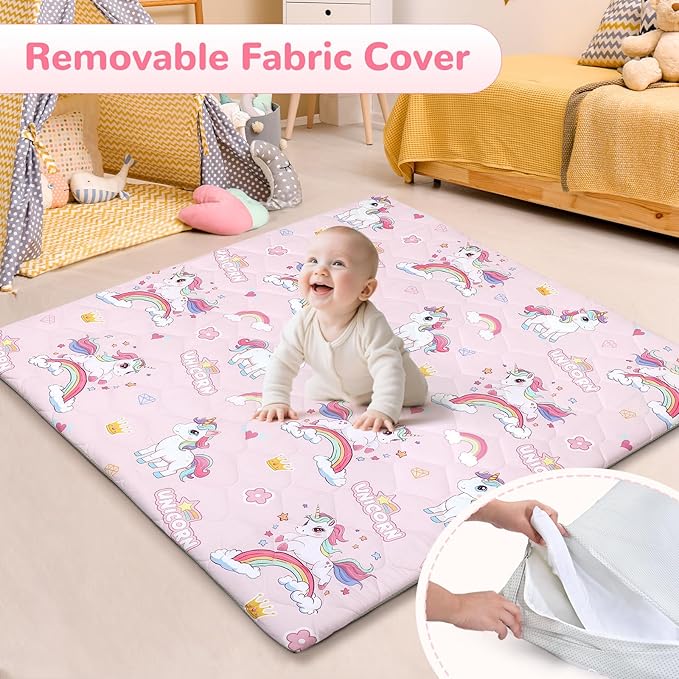 Baby Play Mat Toddler Playpen Mat 50 x 50 inch, Removable-Washable Cover,Extra Thick Foam Padding,Non-Slip Crawling Cushion for Infants, Toddlers & Babies Tummy Playing Time