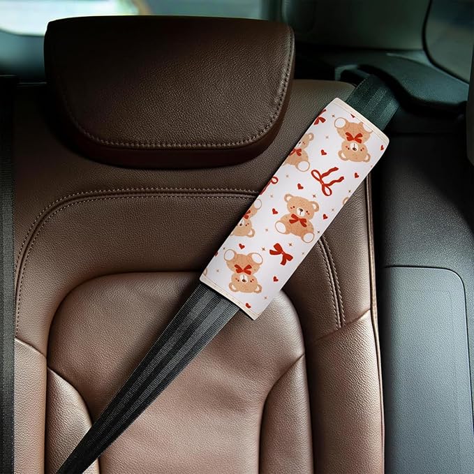 YR Seat Belt Cover for Kids, Soft Comfort Seat Belt Cushion for Children, Cute Cartoon Pattern Car Seat Belt Pads Cover for Girls and Boys, 1 Pack (Cute Bear)