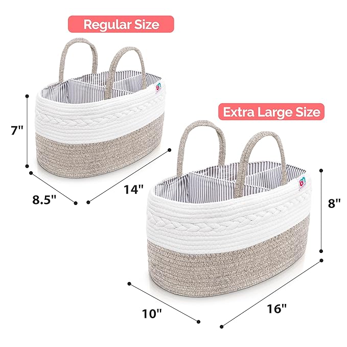 Babynma Rope Diaper Caddy - Storage for Baby and Toddler Items - Portable Cotton Organizer Easily Holds Diapers, Wipes, Clothing - Useful for Nursery, Bedroom (Beige, Extra Large)
