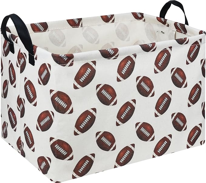 HKEC Rectangle Rugby Storage Basket with Handles, Collapsible Toys Bin, Cute Books Box,Room Decor(Rugby)