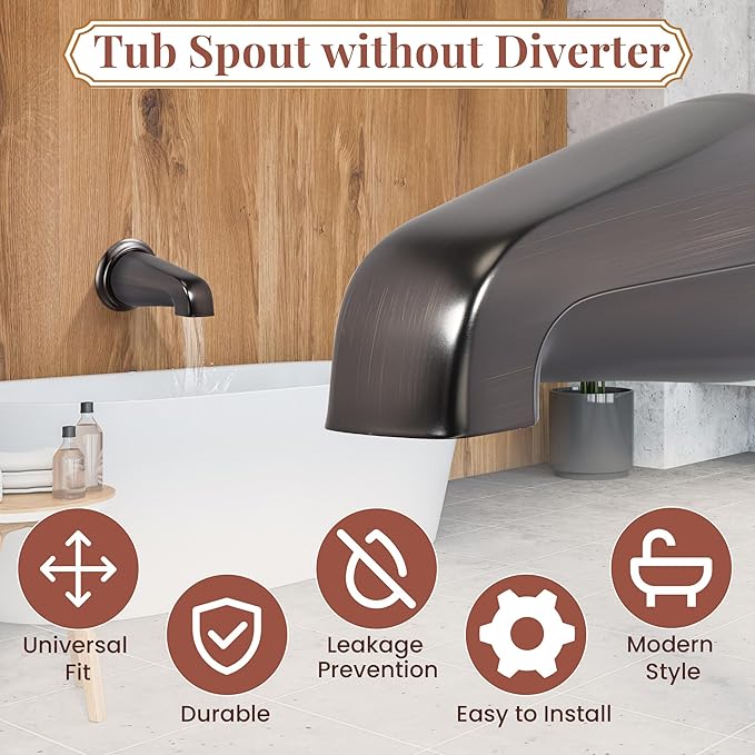 Dreyoo Tub Spout (Universal Fits 1/2" Copper Pipe, 1/2" IPS and 3/4" IPS), Bathroom Bathtub Faucet with Adapters and Hex Wrench(Oil Rubbed Bronze,Without Diverter)