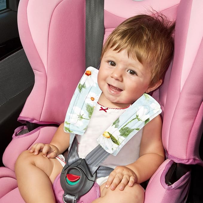 Baby Car Seat Strap Cover 2 Pack Daisy Car Seat Straps Shoulder Pads, Seat Belt Cushions Pads for Infant Car Seats, Stroller, Pushchair