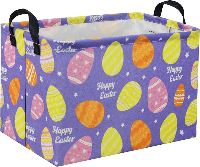 TIBAOLOVER Rectangular Easter Basket Purple Easter Egg Gift Basket Baby Storage Basket Cute Kids Toy Storage Bin Organizer Shelf Book Basket Easter Room Decor(Easter Baskets)