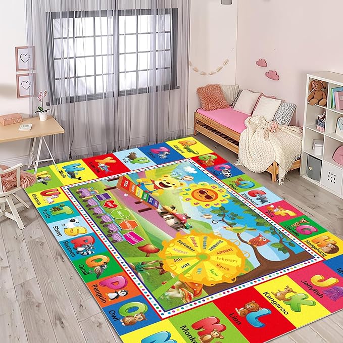 ABC Rug, ABC Play Mat for Kids Playroom, Alphabet Floor Mat,Classroom Elementary Preschool Rugs wtih ABC, Numbers, Animals - (78.7x59 Inches)