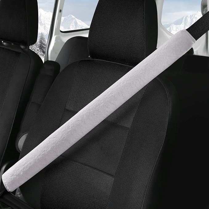 LACDL Extra Long Seatbelt Cover Super Soft Furry for Adults Kids Women & Men, Thick Plush Full Car Seat Belt Strap Cushion, Fluffy Shoulder Pad Protector, Auto Interior Accessories, 1pc, Grey, 33.5in