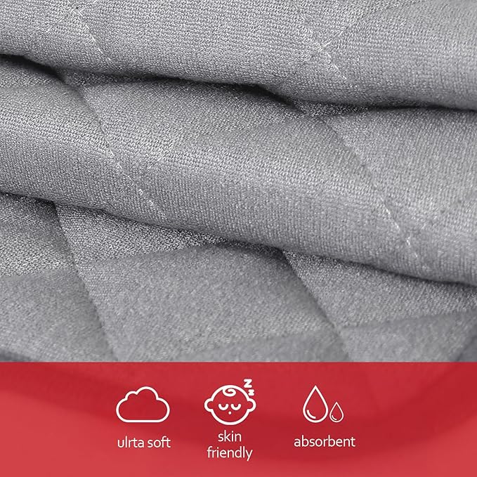 Diaper Changing Pad Liner Non-Slip, Waterproof Terry Mat Changing Pad Cover Liner, Quilted Absorbent Bassinet Liners Washable, 3 Pack 13"x 26" Reusable Portable Changing Table Pad Grey