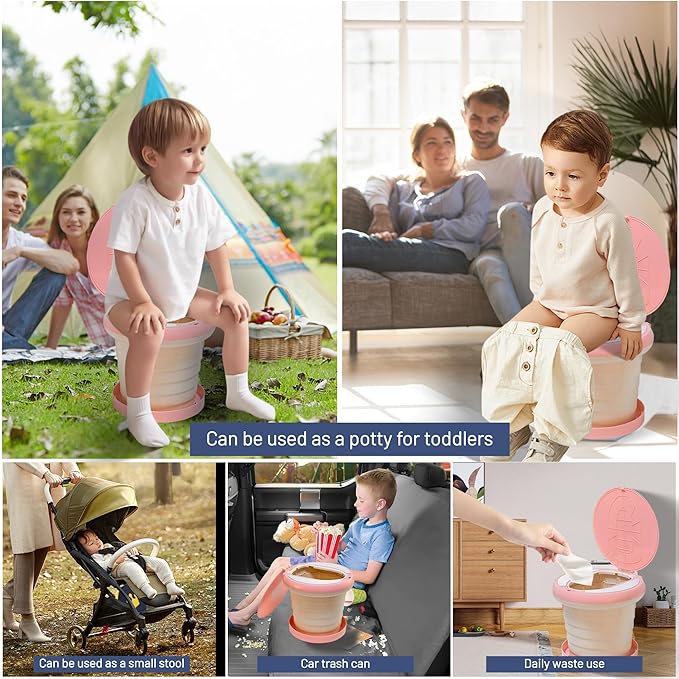 SunnySmile portable, foldable potty seat for toddler, Training Toilet Seat Emergency Toilet for Car, Camping, Outdoor, indoor (pink, large)
