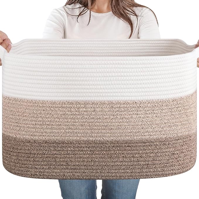 SIXDOVE 65L Large Storage Basket, Cotton Rope Woven Blanket Basket, Toy Storage for Baby Room, Living Room, Gradient Yellow