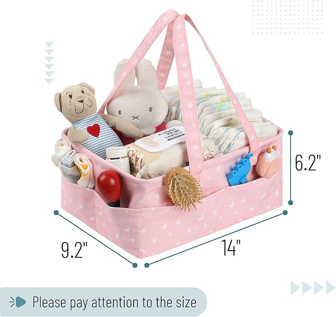 Mr. Pen- Baby Diaper Caddy Organizer, Pink with Star Pattern, Portable Car Caddy for Changing Table and Nursery