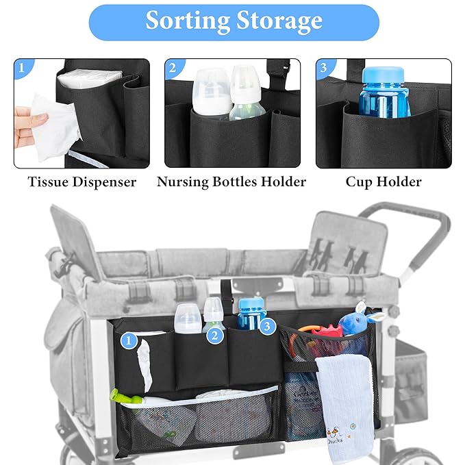HODRANT Stroller Wagon Cargo Net, Stroller Wagon Accessories Organizer Compatible with WONDERFOLD All W-Series Models, Large Capacity Mesh Cargo Storage Net with Sorting Pockets for Dry Wet Separation