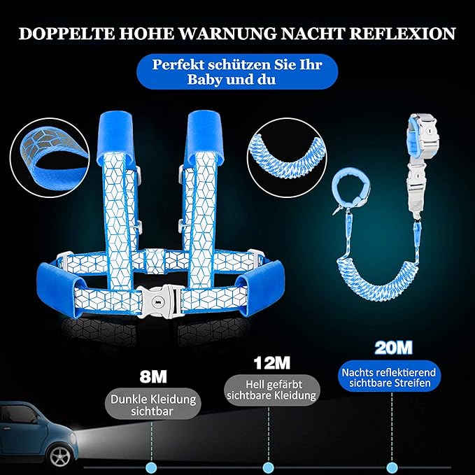 Toddler Leash for Walking, Toddler Safety Harnesses Leashes, Safety Harness with Lock for Kids, Anti Lost Wrist Link for Toddlers ，Upgrade with Reflective Tape Liner（6.5ft）for Kids