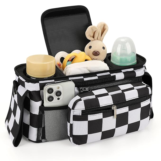 Accmor Universal Stroller Organizer with Insulated Cup Holder Detachable Phone Bag and Shoulder Strap,Stroller Bag Caddy Organizer Fits for Uppababy, Baby Jogger, Britax Strollers