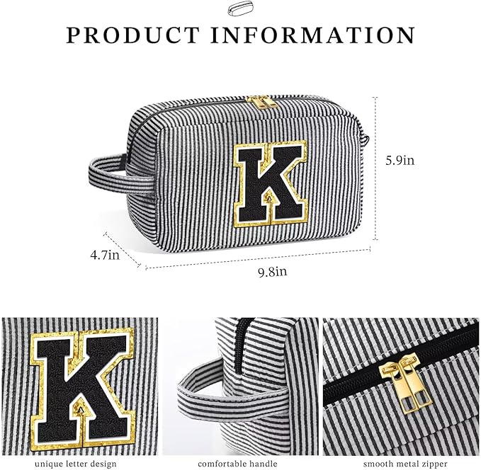 YOOLIFE Birthday Gifts for 6 7 8 9 10 11 12 13 14 15 Year Old Teen Girl - Initial Makeup Bag Letter Toiletry Pouch Cosmetic Case, Personalized Teen Girl Gifts Trendy Stuff Party Favor, Black S