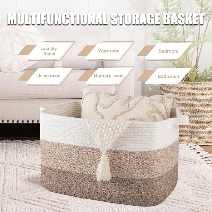 SIXDOVE 65L Large Storage Basket, Cotton Rope Woven Blanket Basket, Toy Storage for Baby Room, Living Room, Gradient Yellow