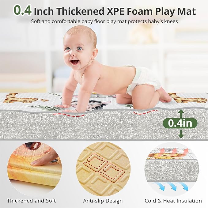 71x59 Foldable Baby Play Mat for Floor, Foam Playmat for Babies 0-12 Months, Kids Non Toxic Thick, Waterproof & Anti-slip Crawling Toddlers Mats, Babies Activity Tummy Time Playmat, Lion,71x59