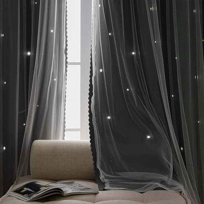 XiDi Black Out Curtains for Bedroom, Curtains for Girls Bedroom Decor, Grey Curtains for Bedroom, Blackout Curtains for Living Room 72 inchs Long 52 inches Wide 2 Panel Grey