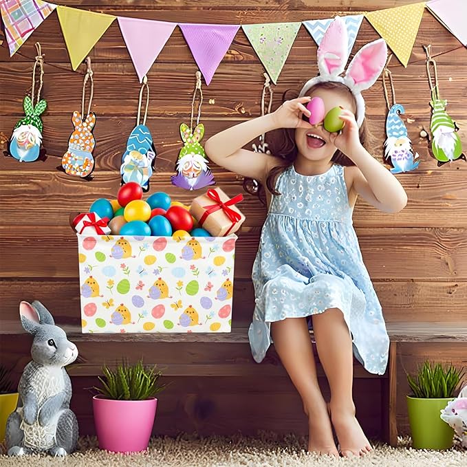 ASKETAM Cute Chicken Easter Basket for Kid Large Empty Rectangular Easter Gift Storage Basket Bunny Eggs Décor (Chicken Butterfly)