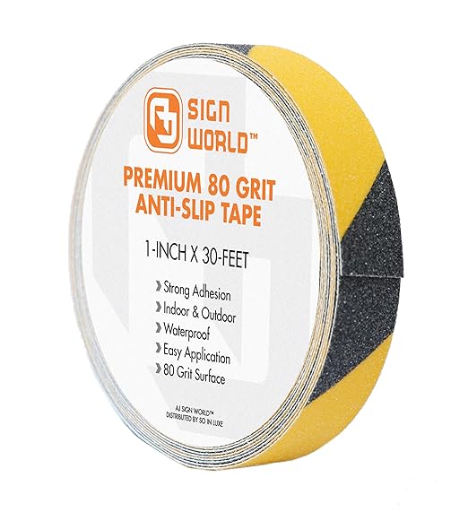 Best Anti-Slip Grip Tape, 1" x 30 FT, Black & Yellow Striped, 80 Grit, Industrial Grade, Indoor, Outdoor (1-Inch x 30 Feet Roll)