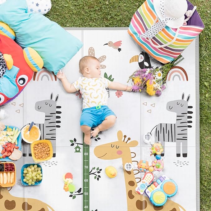 Baby Play Mat for Floor,79" x 71"Extra Large Foam Play Mats,Reversible Foam Playmat,Foldable,Waterproof &Anti-Slip Crawling for Babies,Toddlers,Infants, for Indoor and Outdoor,Cartoon Grey