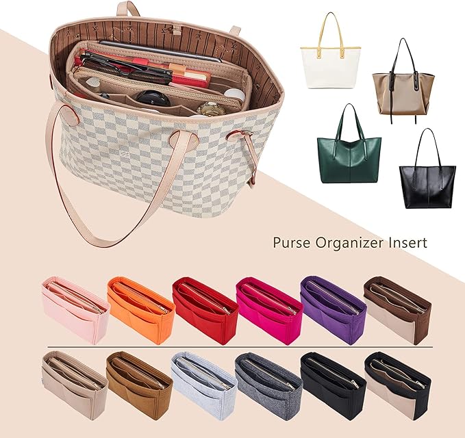 Vercord Felt Organizer Insert For Purse Handbag Tote Bag In Bag Inside Shaper Divider Neo Beige Slender Medium