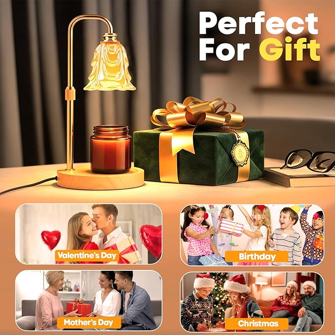 Candle Warmer Lamp with Timer and Dimmer, Electric Wax Warmers for Scented Candles with 5 Brightness Settings, Anti-Glare Lamp with Adjustable Height, Home Decor, Gift for Christmas, Birthday