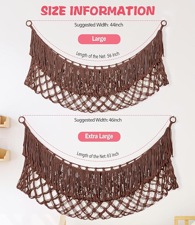 Stuffed Animal Hammock - Extra Large 63'' Long, Stuffed Animal Storage, stuffed animal Holder net, Hammock Large, Storage Hanging Organizer - Chocolate color