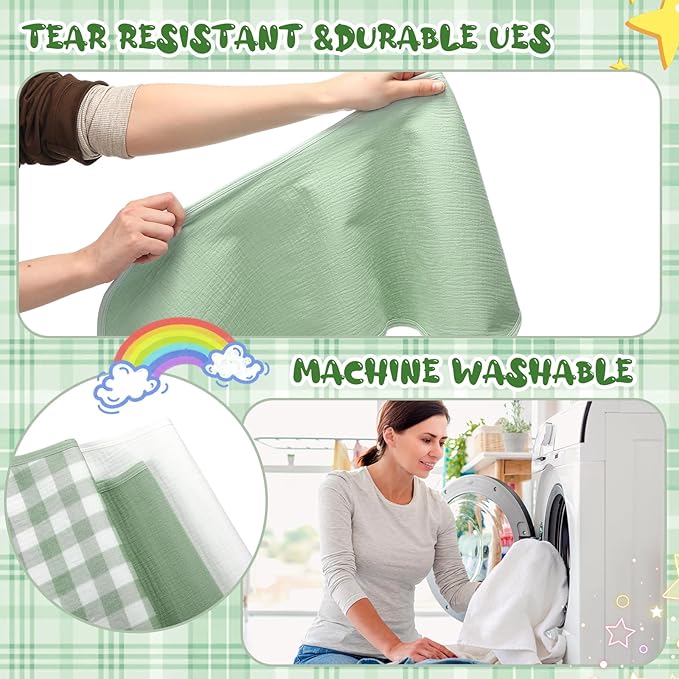 Hahafelt 3 Pcs Changing Pad Liners Fits in Peanut Shape Changing Pad Waterproof Diaper Mats Organic Cotton Peanut Mats are Warm on a Baby's Back, Washable Reusable(Plaid Style,Green)