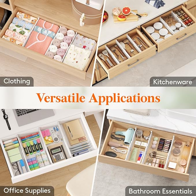 Lifewit 4" High 5 Pack Drawer Dividers, 10.5-16.5" Drawer Divider for Clothes, Adjustable Dresser Drawer Organizers, Plastic Drawers Separators for Clothes, Bedroom, Bathroom, Kitchen, Closet