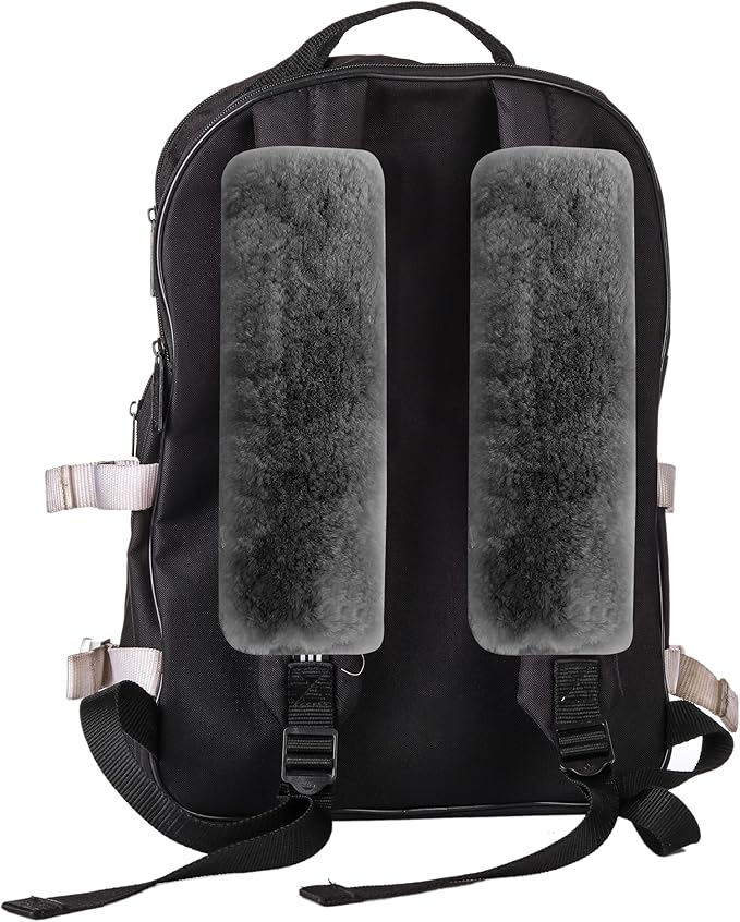 Amooca Authentic Sheepskin Seatbelt Cover Real Wool Car Truck SUV Airplane Seat Belt Shoulder Pad for Carmera Backpack Straps Neck Cushion Protector 2 Pack Dark Grey