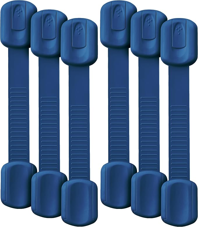 Bate- Child Safety Strap Locks, 6 Pack, Dark Blue, Baby Locks for Cabinets, Drawers, Kitchen, Toilet, Furniture, Fridge, Multi-Purpose, Easy Install with Quick 3M Adhesive for Childproofing