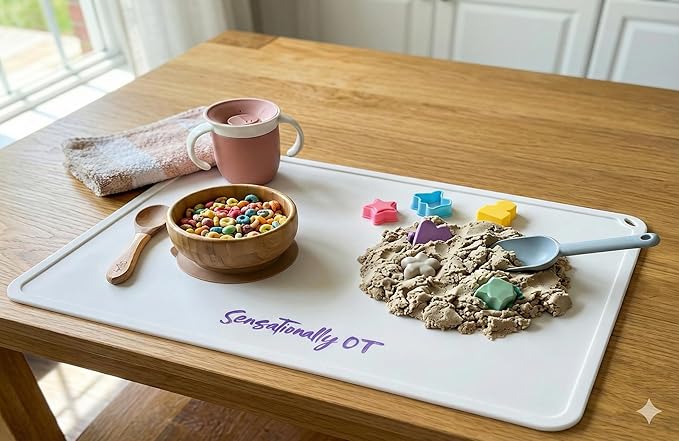 White - Premium Silicone Placemat for Toddlers - Non-Slip, Easy Clean Design, Kids Placemats for Dinning Table, Sensory Play, Portable, Perfect Mess-Free Mealtime & Playtime