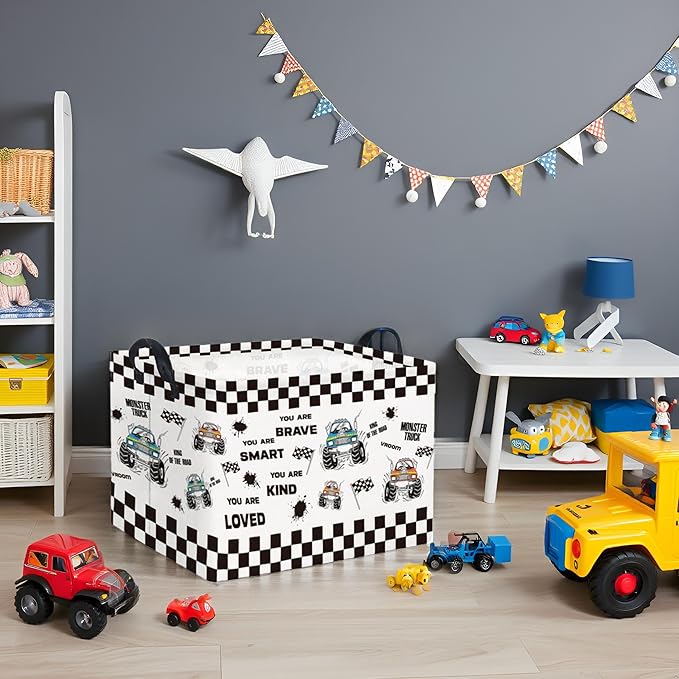 TIBAOLOVER Rectangular Kids Storage Basket Baby Storage Basket with Handles for Home Kitchen Boys and Girls Cute Toy Storage Bin Organizer Shelf Book Room Decor(Flag Truck)