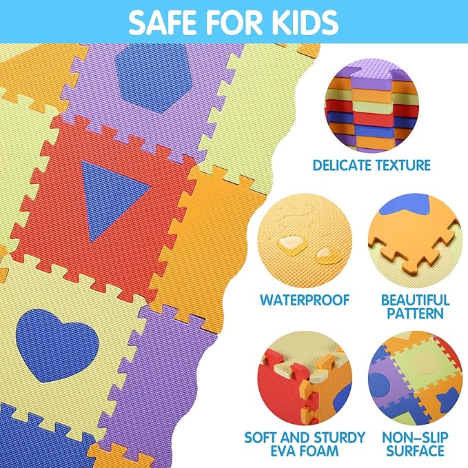 Tamiplay Foam Play Mat for Kids，25Pcs Square Interlocking Puzzle Floor Mat，Baby Play Mat Floor Mat Foam Puzzle Playmat for Toddlers with Fence（Shape-CSH028
