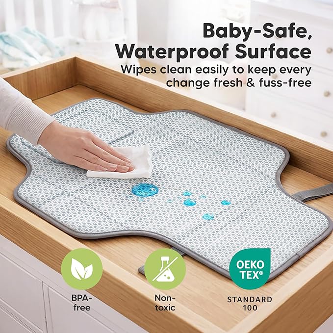 KeaBabies Portable Changing Pad for Baby, Travel – 26 x 21 Wipeable, Waterproof, Foldable Baby Diaper Changing Mat for Diaper Bag, Caddy, Car, Bed, Newborn, Compact Changer Mat Station (Classic Gray)