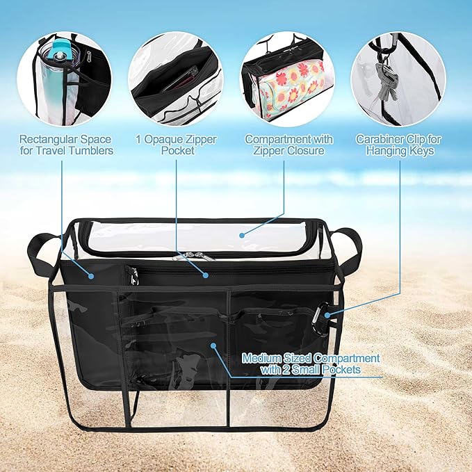 Clear Beach Bag Organizer Insert Compatible with BOGG BAG Original X Large, Zipper Organizer Liner Compatible with BOGG BAG Original X Large, Insert Divider Pouch with 2 Compartments, Black