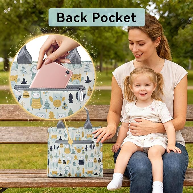 PHEBEN Small Diaper Bag Tote Waterproof Travel Mini Diaper Bag Multi-Function Baby Handbag Crossbody Purse(owl)