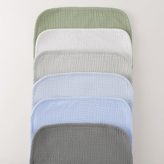 Bearmoss Muslin Burp Cloths, 100% Cotton Baby Burping Clothes, Large Extra Soft Absorbent for Unisex Newborn Boy and Girl, 20x10in, 6 Pack