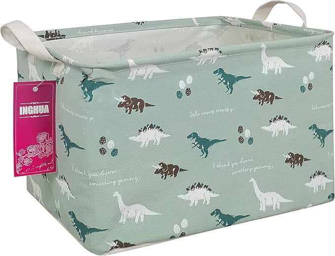 INGHUA Rectangular Storage Basket Fabric Organizer Bin for Toys,Books,Clothes,Gifts,Pets-Perfect for Home,Office,Nursery,Dorm,Shelf(Rec dinosaur)