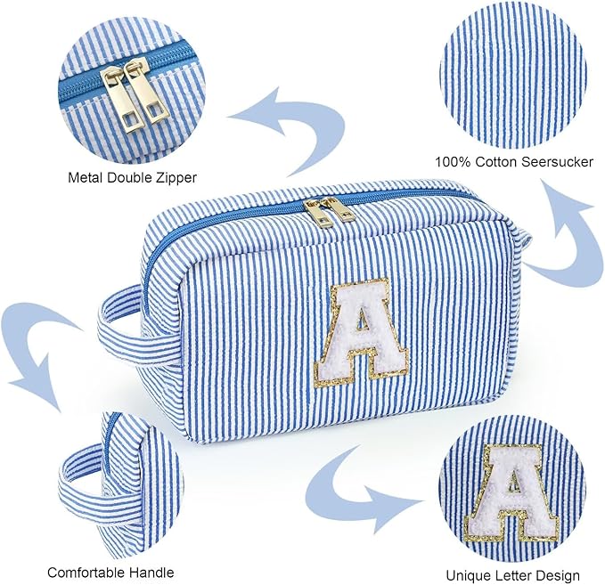 YOOLIFE Personalized Gifts for Mom - Initial Makeup Bag Cosmetic Bag Toiletry Pouch, Personalized Birthday Gifts for Mom Grandmother Stepmother, Mother In Law Gifts, Mothers Day Gifts, Blue N