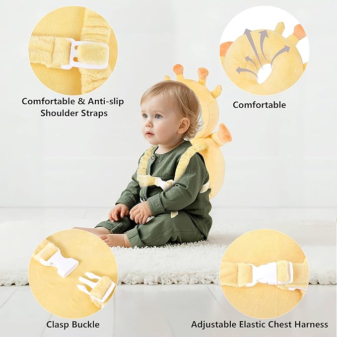 Baby Head Back Protector Backpack Toddler Safety Protector Cushion Pad Soft, Adjustable and Lightweight Design for Safe Walking and Crawling Toddlers Girls and Boys(Giraffe)