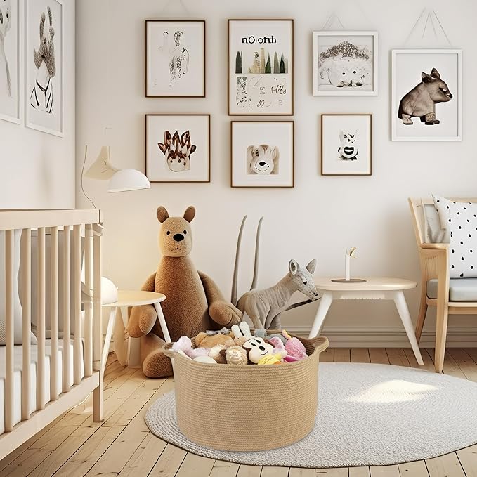 XUANGUO Large Jute Rope Storage Basket Blankets Basket Living Room 22"x12" Toy Baskets for Kids and Dogs Woven Laundry Baskets for Clothes Towels Baby Toy Storage
