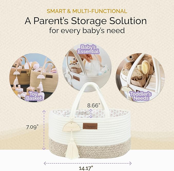 Yunioo Baby Diaper Caddy Organizer, Portable Nursery Storage Basket with Sturdy Handle Diaper Caddy Basket, Car Caddy for Diapers and Baby Wipes, Newborn Essentials