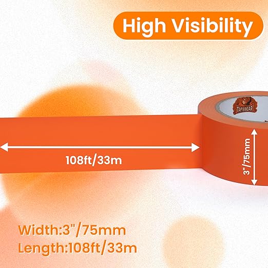 TAPEBEAR Floor Tape Orange Vinyl Tape 3" x 36 yds, Floor Caution Marking Dance Splicing Tape Safety Warning Stripe Abrasion-Proof Waterproof for Gym, Warehouse, Traffic Signage, Color Coding